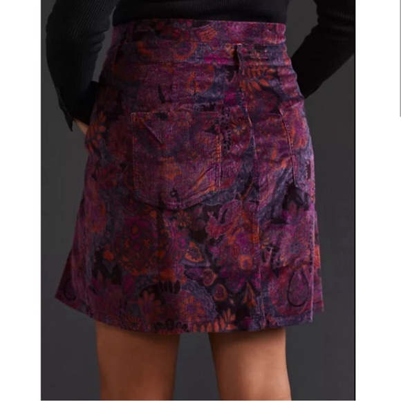 Anthropologie Pilcro Size 4 Corduroy Button Front Mini Skirt Floral Purple NWT - Picture 5 of 14